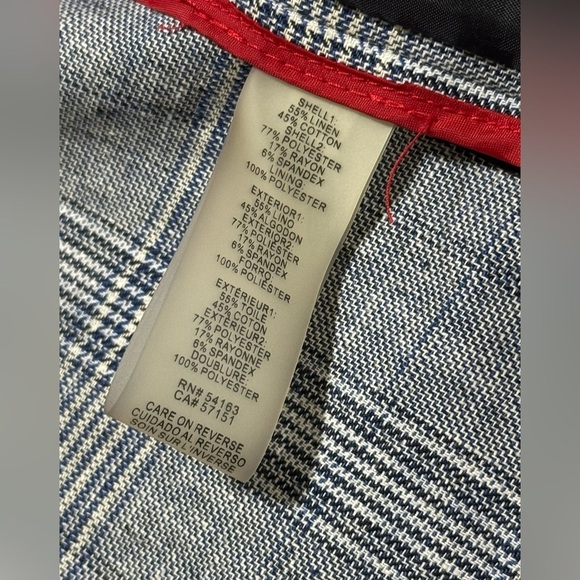 Tommy Hilfiger Women 16 Blue Linen Blend Plaid Two Buttons Blazer - Picture 6 of 14